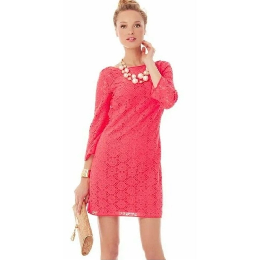 EUC Lilly Pulitzer Topanga Island Coral Breakers Lace
Crochet Knit Dress Sz XS